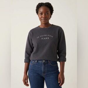 Vintage Calvin Klein Charcoal Grey Crewneck Sweatshirt Logo Size Medium